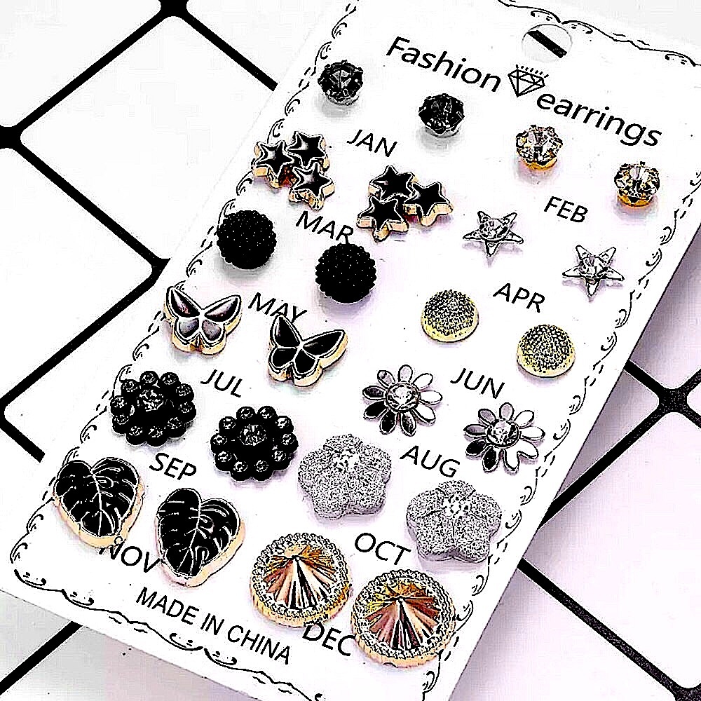 Butterfly leaf star stud earring set (12 pairs)